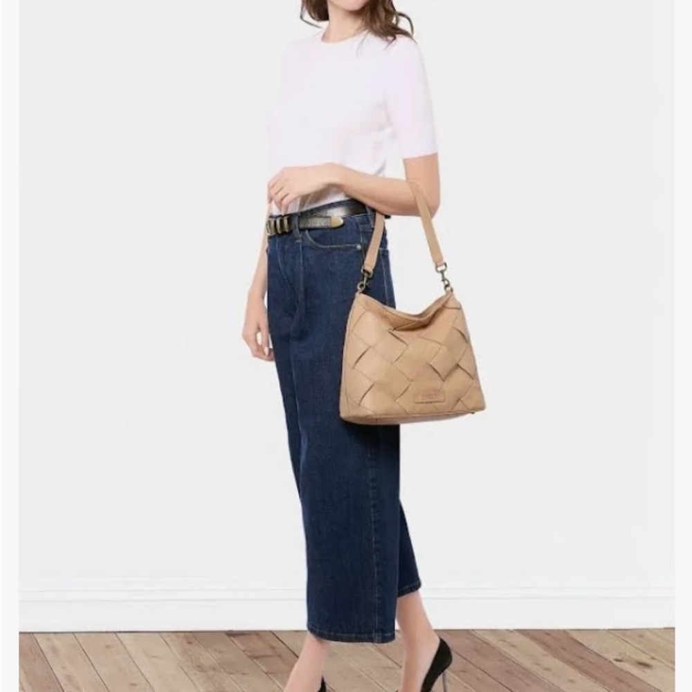 American Leather Co. Mercer Woven Leather Hobo Top Zip Tan Bag